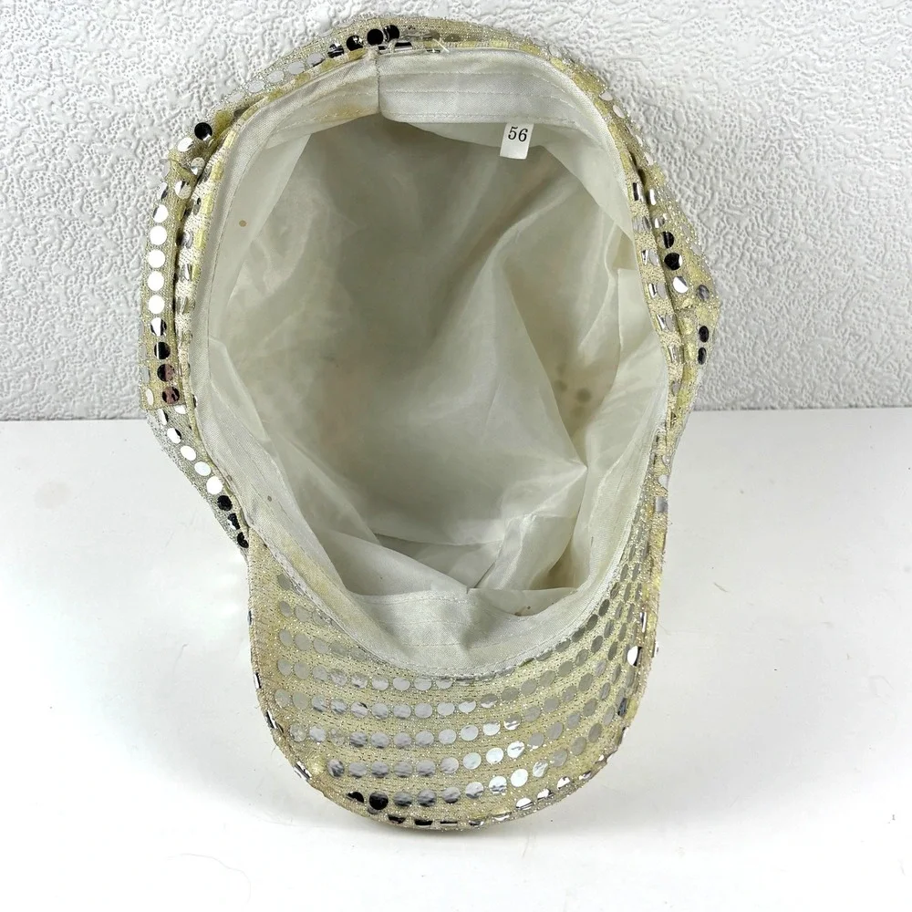Sequin Newsboy Cap Womens Gold Silver Black Baker Boy Hat Festival‎ Glam Y2K